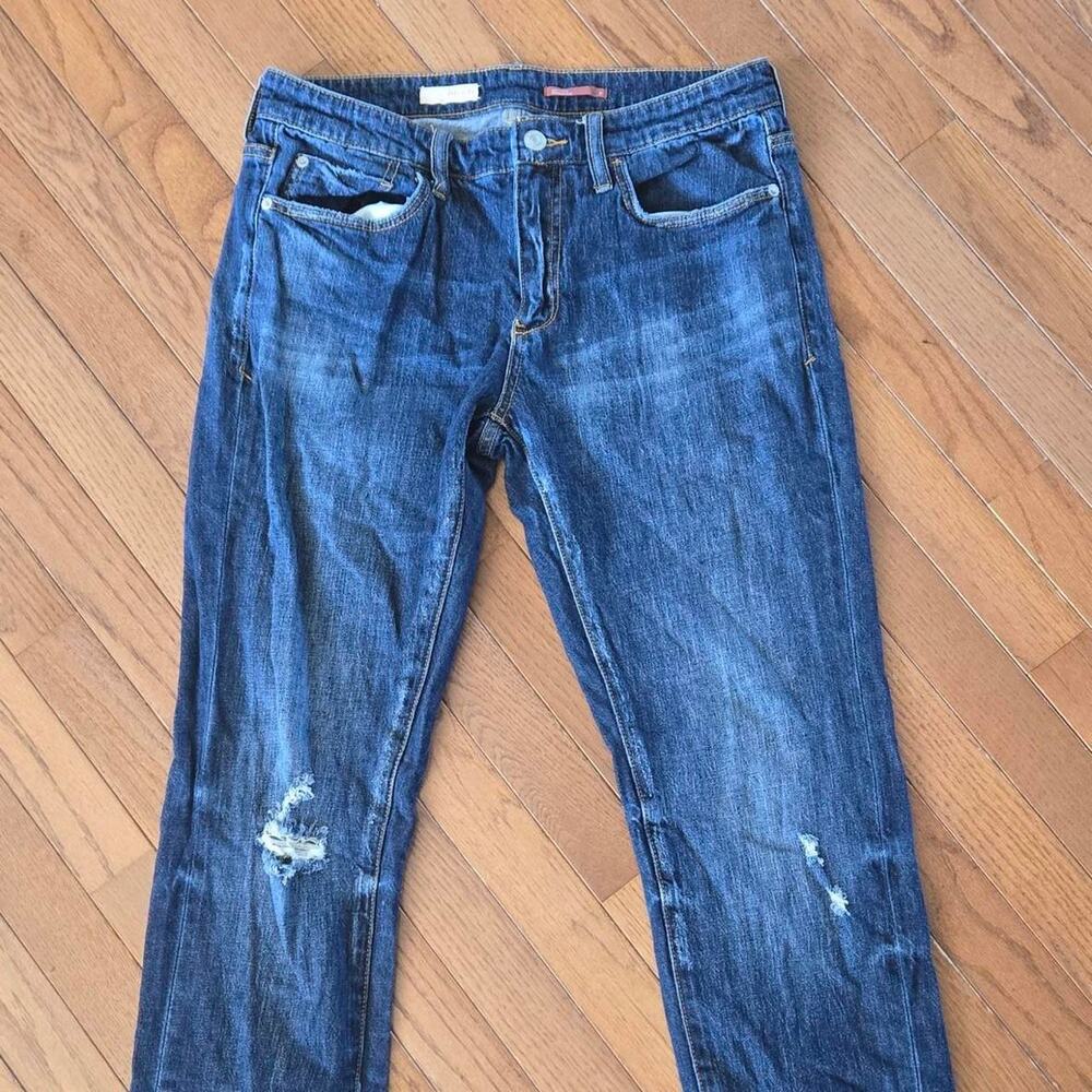 Pilcro blue denim jeans distressed look slim boyfriend crop size 27